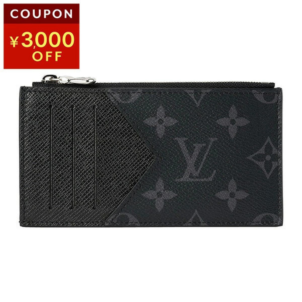 Louis Vuitton Taigarama Coin Card Holder Leather Black Gray